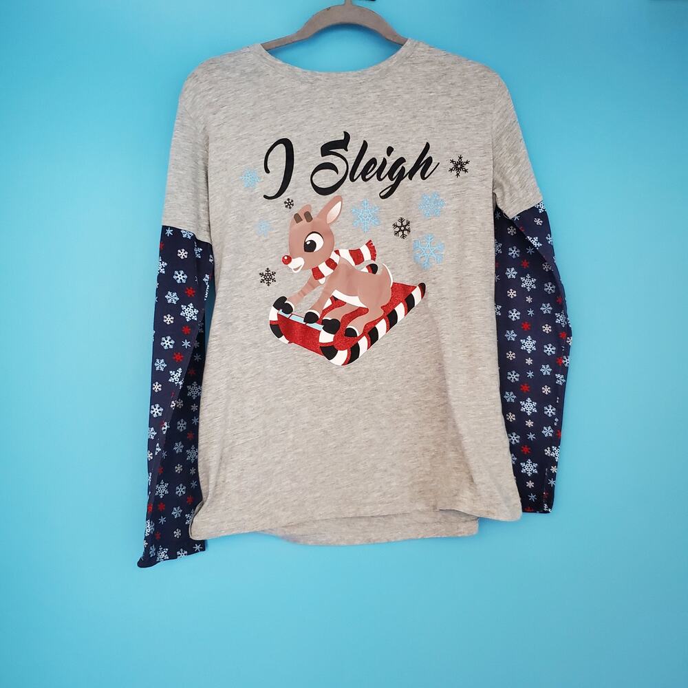 Rudolph Graphic Tee Girl's Size XXL Long Sleeve Christmas "I Sleigh"